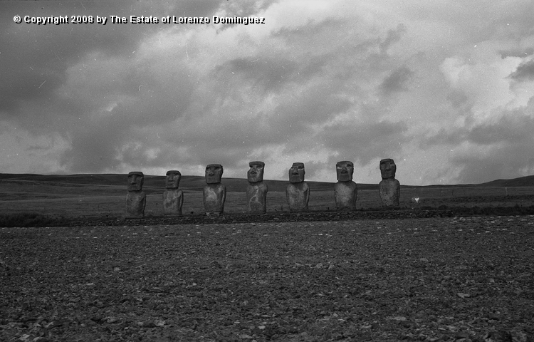 AKI_Conjunto_10.jpg - Easter Island. 1960. Ahu Akivi. General view of the ahu restored by the Chilean-American archeological expedition lead by William Mulloy in 1960.